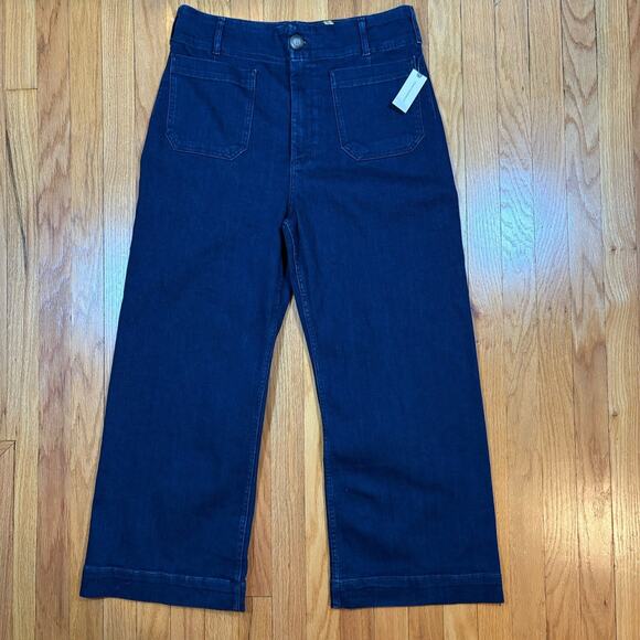 NWT ANTHROPOLOGIE The Colette 33 Crop High-Rise Wide-Leg Jeans Maeve Dark Denim - Picture 1 of 16